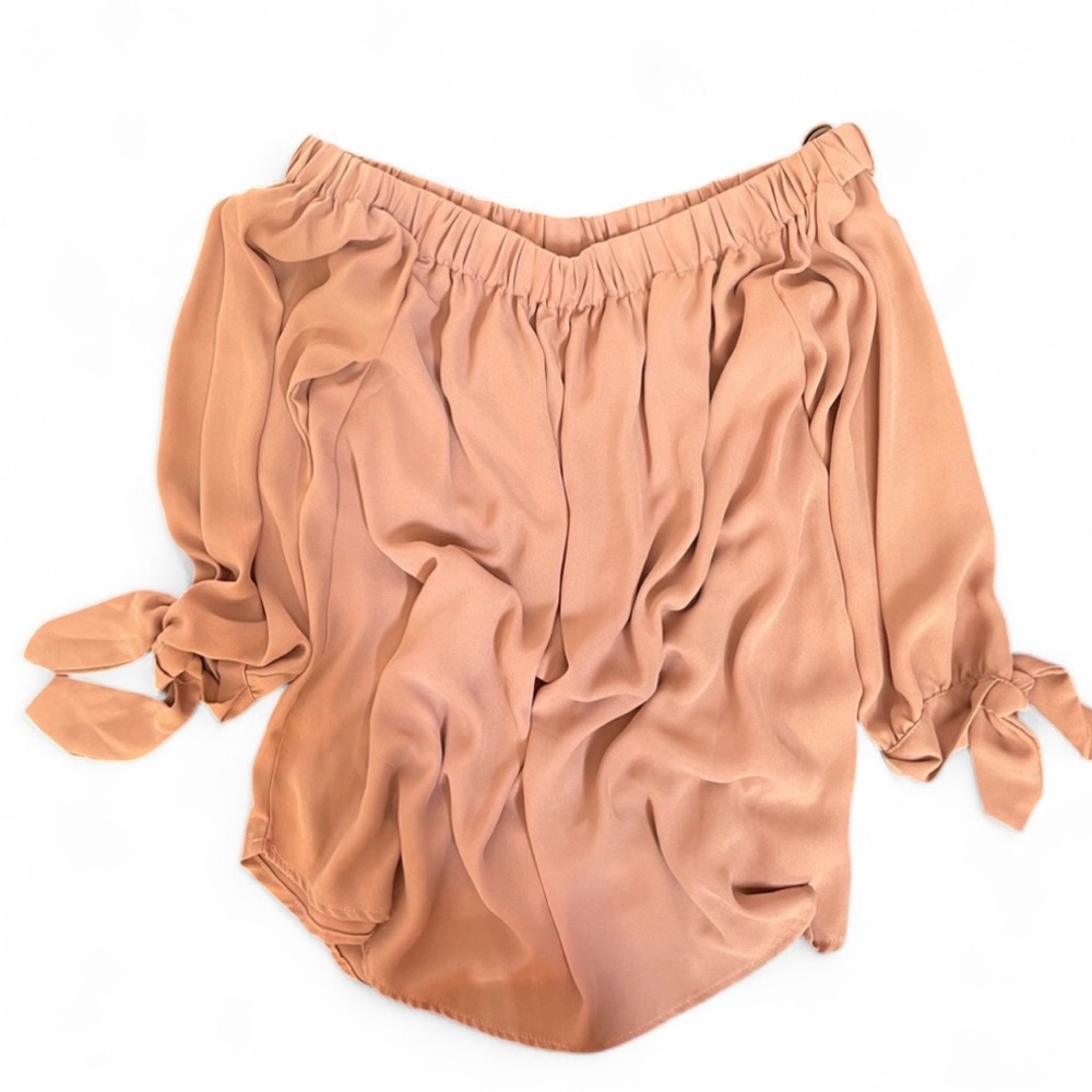 VICI Off the Shoulder Long Sleeve Blouse camel Tan Brown Nude